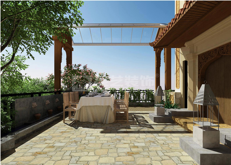 鳳景灣350平東南亞陽臺裝修設(shè)計效果圖