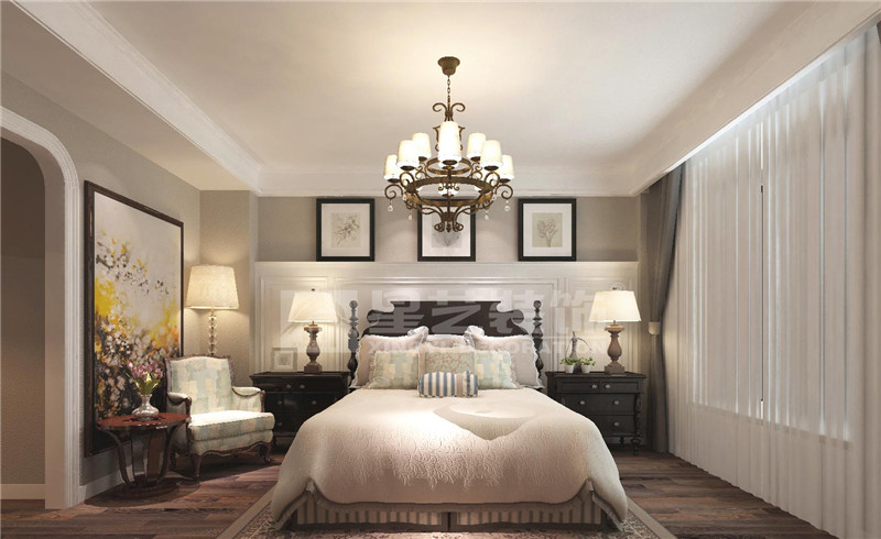 山水方園150平美式鄉(xiāng)村臥室裝修設(shè)計效果圖