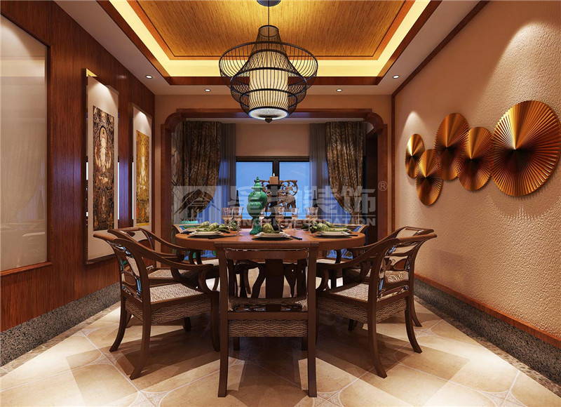 鳳景灣350平東南亞餐廳裝修設(shè)計效果圖