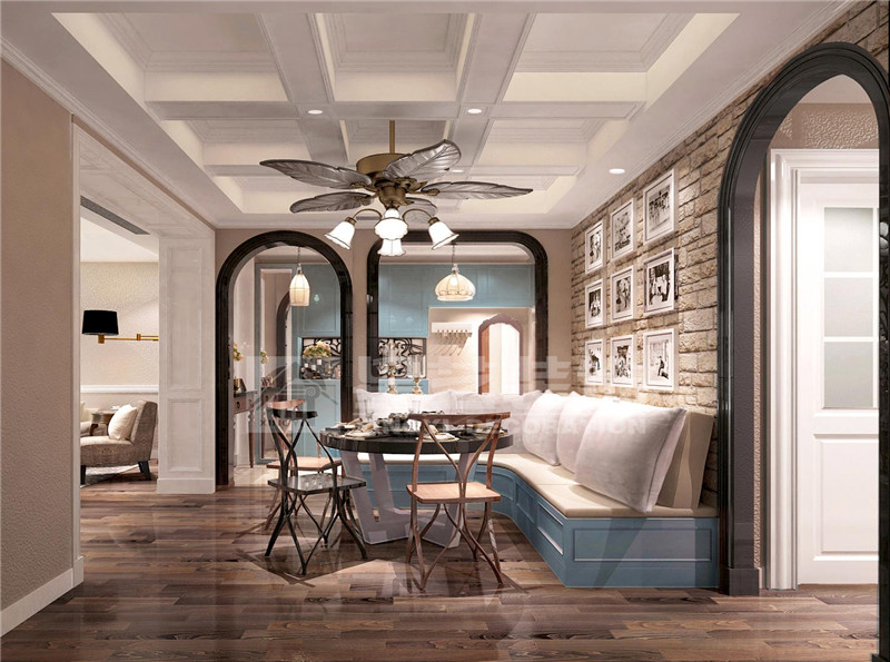 山水方園150平美式鄉(xiāng)村餐廳裝修設(shè)計效果圖