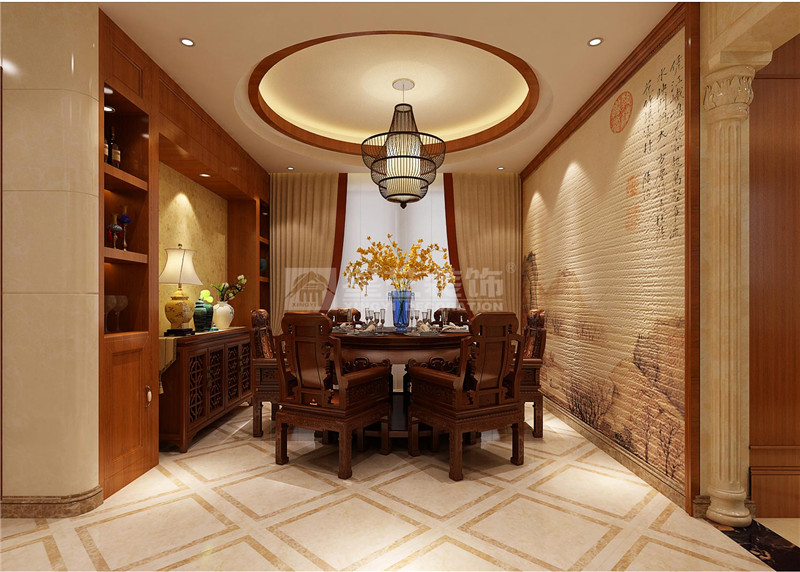龍庭水岸200平新中式餐廳裝修效果圖