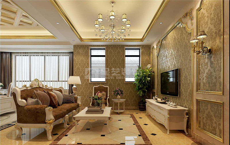 榮和大地320平歐式風格臥室起居室裝修效果圖