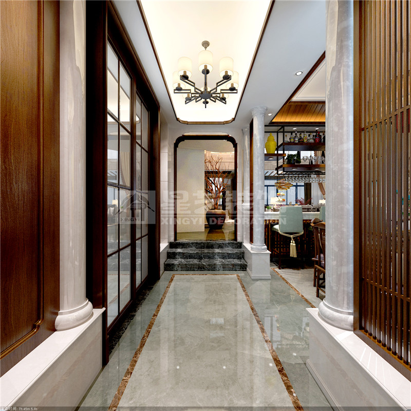 港龍小區(qū)300平新中式門廳裝修設(shè)計效果圖