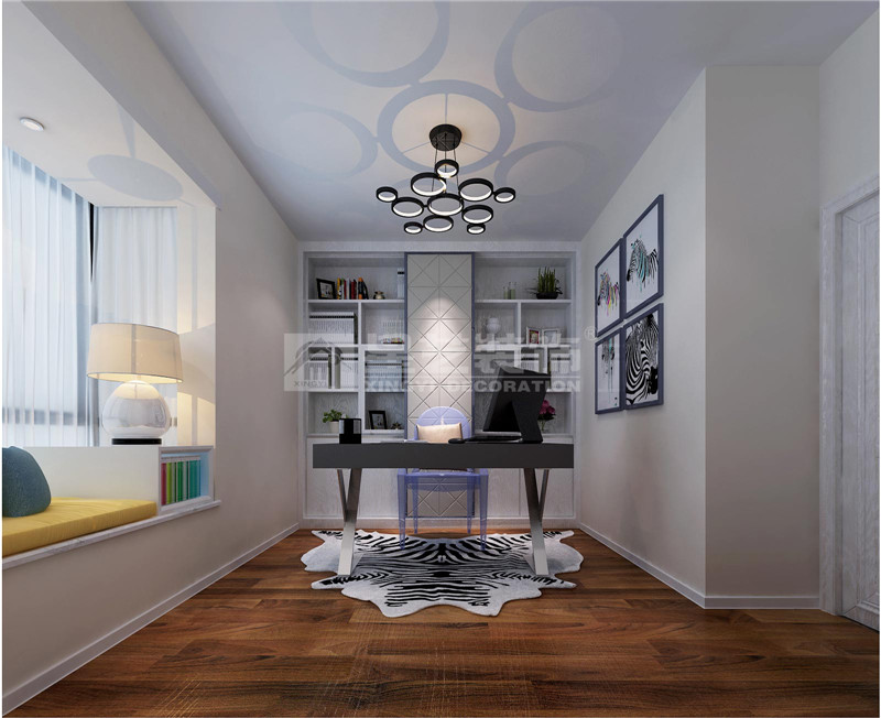 南湖景園140平現(xiàn)代簡(jiǎn)約裝修書(shū)房裝修效果圖