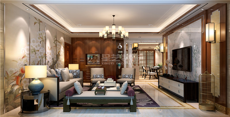 天池山146平新中式風格客廳裝修效果圖