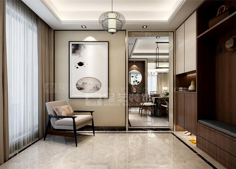 雍景灣134平新中式玄關裝修效果圖