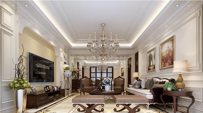 榮和尊府330平美式風格客廳裝修效果圖