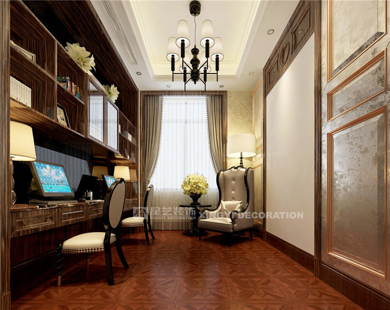 榮和公園尊府300平歐式新古典書(shū)房裝修效果圖