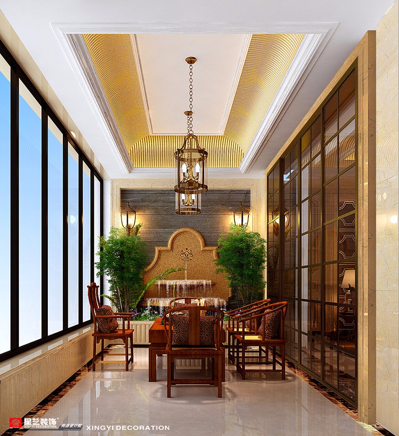 榮和公園尊府355平歐式風(fēng)格陽臺(tái)茶室裝修效果圖