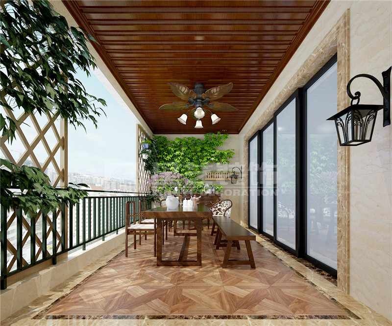 榮和尊府330平美式風格陽臺裝修效果圖