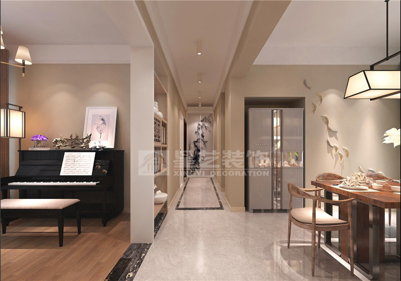 華發(fā)國(guó)賓壹號(hào)130平新中式過(guò)道裝修效果圖