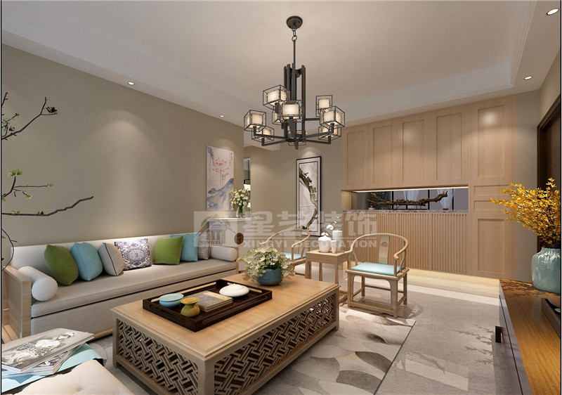 華發(fā)國(guó)賓壹號(hào)130平新中式客廳裝修效果圖