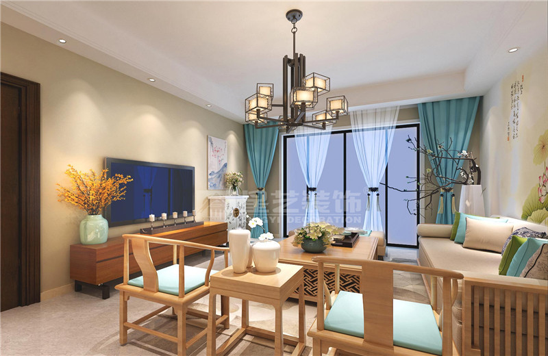 華發(fā)國(guó)賓壹號(hào)130平新中式客廳裝修效果圖