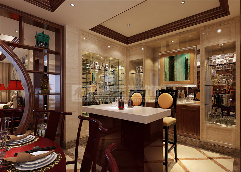 盛天東郡 211平中式風(fēng)格吧臺(tái)裝修效果圖