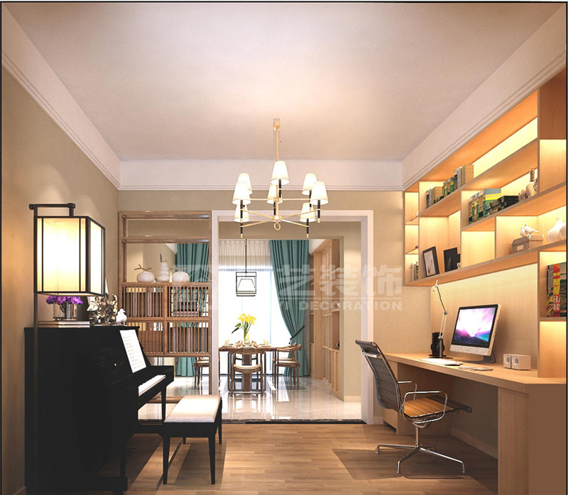 華發(fā)國(guó)賓壹號(hào)130平新中式書(shū)房裝修效果圖