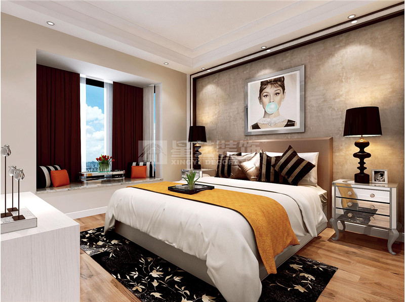 傳媒星城120平現(xiàn)代風格臥室裝修效果圖
