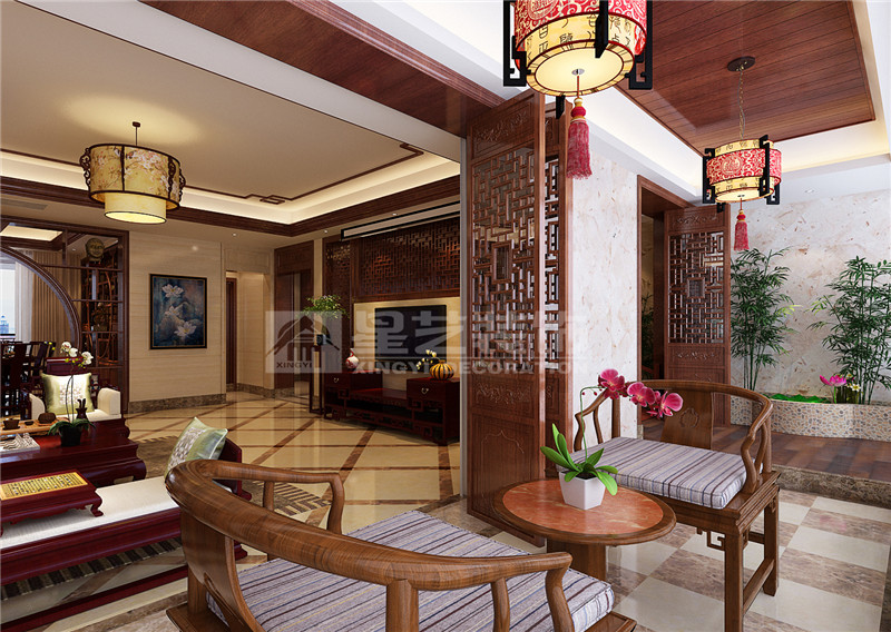 盛天東郡 211平中式風(fēng)格陽(yáng)臺(tái)裝修效果圖