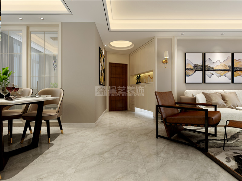 保利領(lǐng)繡前城127平港式風(fēng)格過道裝修效果圖