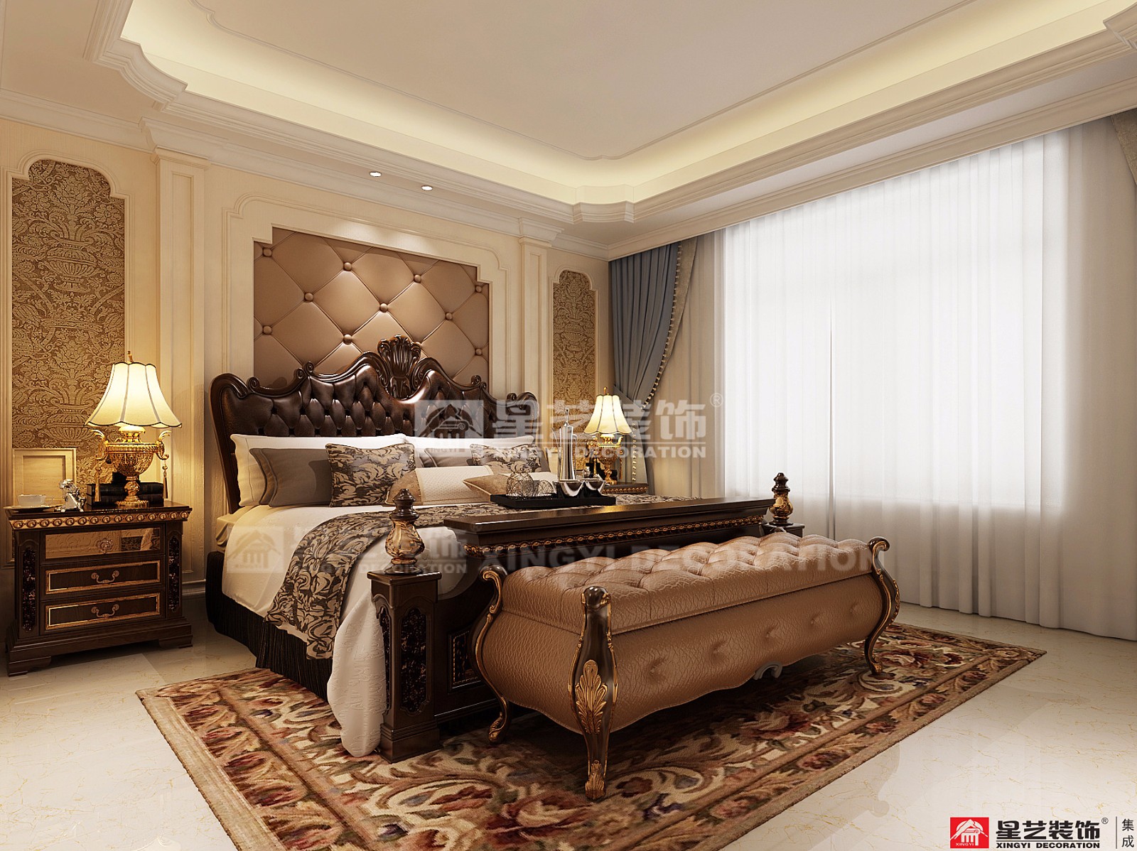 合景天峻440平別墅歐式風格臥室裝修效果圖