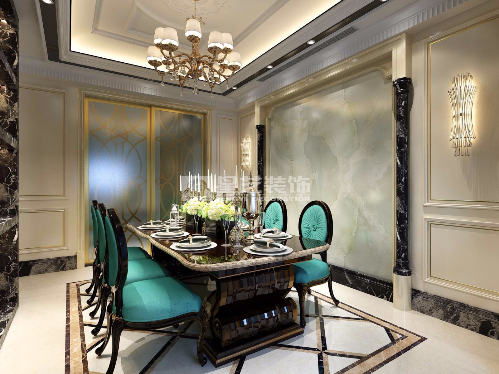 合景天峻440平別墅歐式風格餐廳裝修效果圖