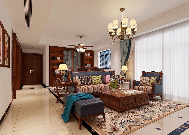 霖峰壹號120平美式風格客廳裝修效果圖