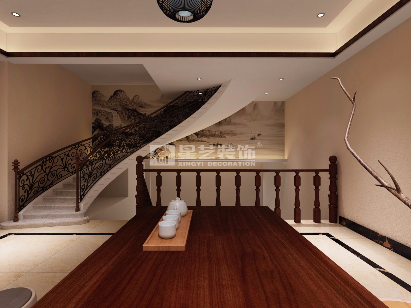 合景天峻440平別墅歐式風格樓梯裝修效果圖