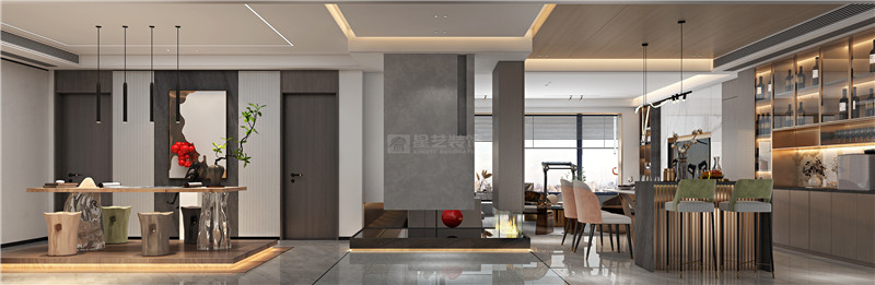 大唐臻觀250平入戶，吧臺(tái)裝修效果圖