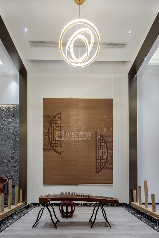 保利冠江墅750平新中式風格別墅古箏區(qū)裝修實景