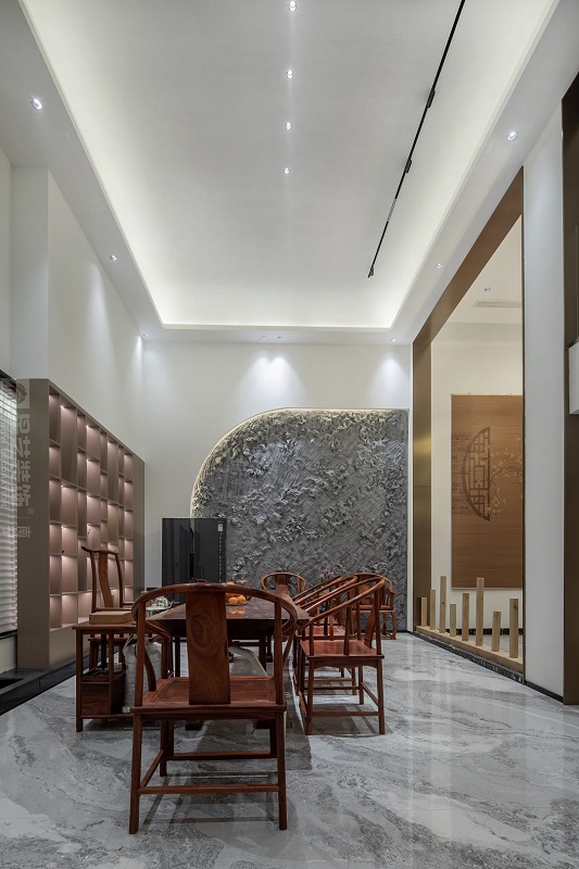 保利冠江墅750平新中式風格別墅會客裝修實景