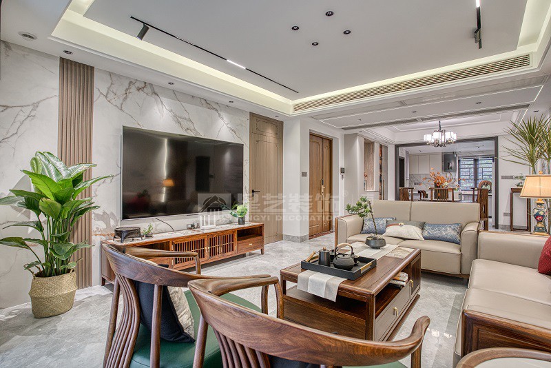 建發(fā)鼎華北大瓏廷 170平新中式風(fēng)格客廳裝修實(shí)景圖