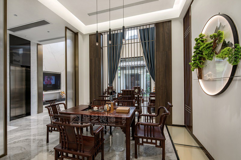 保利冠江墅750平新中式風格別墅茶室裝修實景