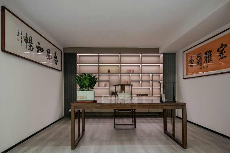 保利冠江墅750平新中式風格別墅書房裝修實景