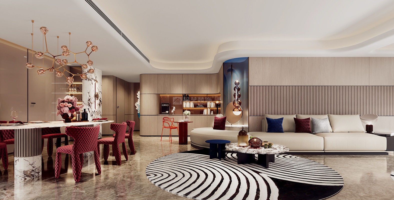 大唐臻觀190平現(xiàn)代輕奢風(fēng)格客廳裝修效果圖