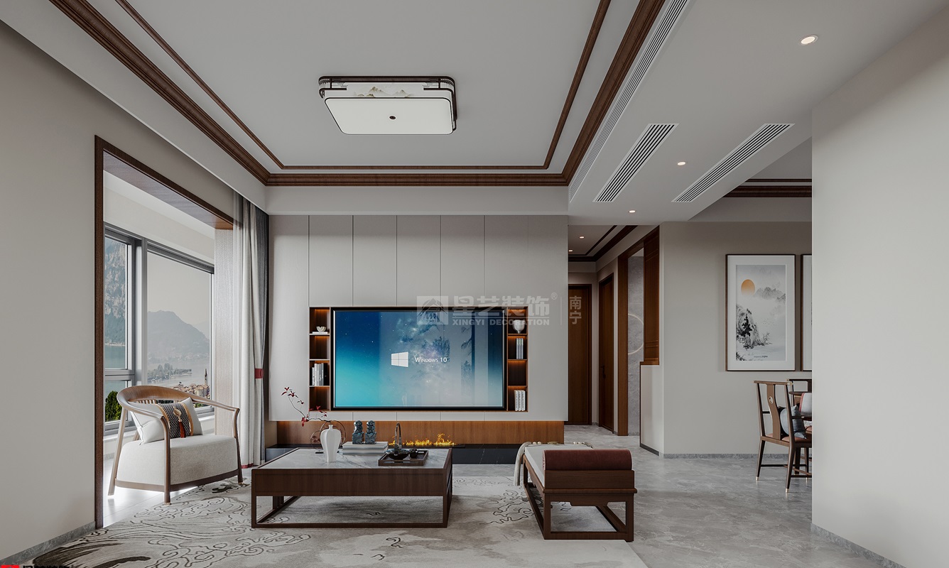 北投荷院120平新中式風格客廳裝修效果圖