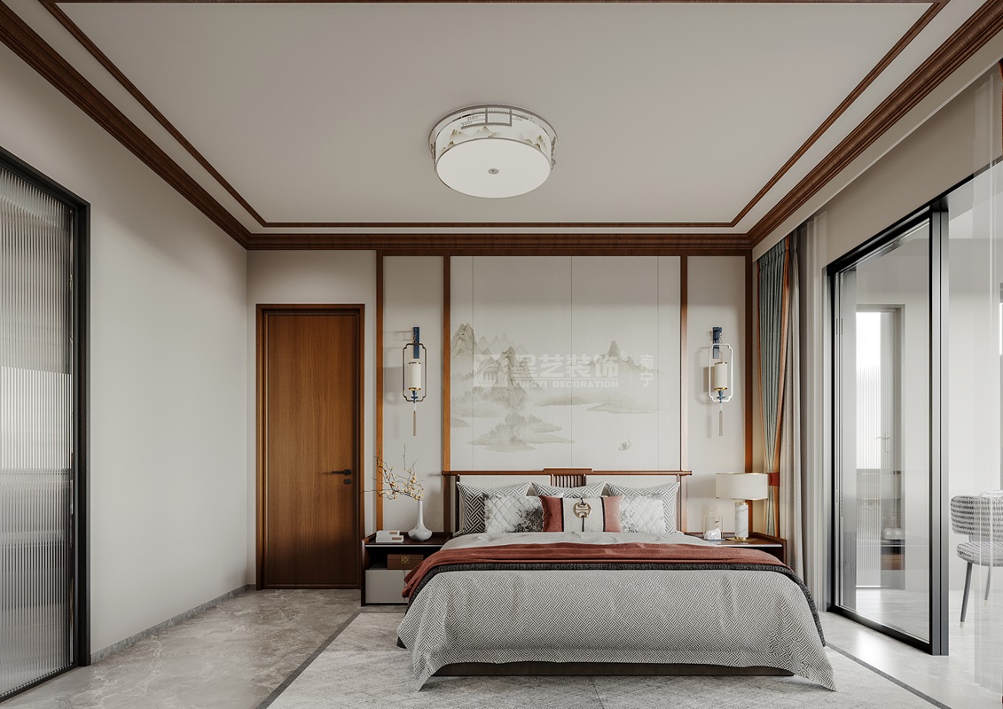 北投荷院120平新中式風格臥室裝修效果圖
