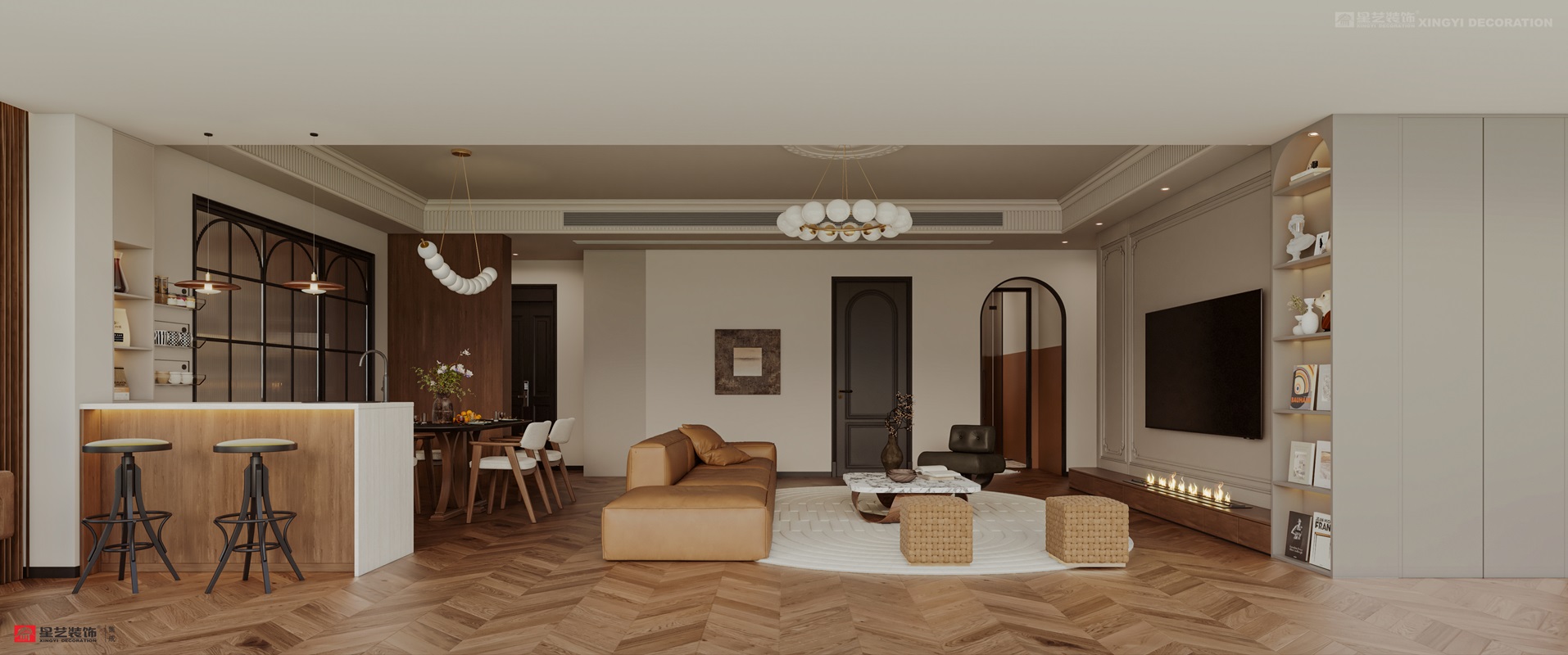 西園潤府160平中古風客廳裝修效果圖