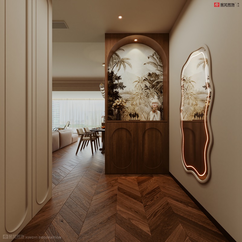 西園潤府160平中古風玄關裝修效果圖