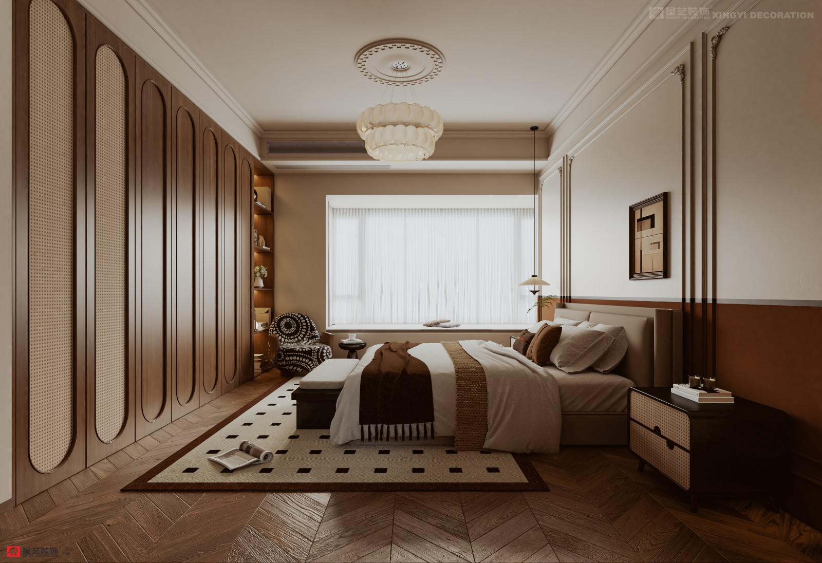 西園潤府160平中古風臥室裝修效果圖