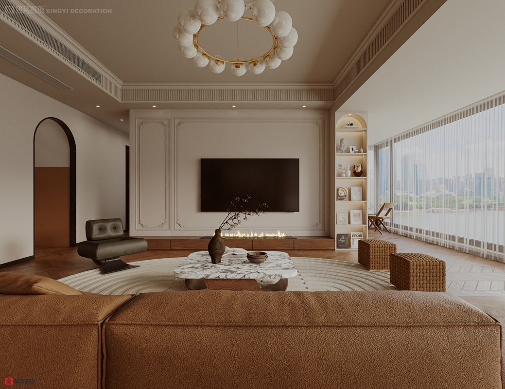 西園潤府160平中古風客廳裝修效果圖