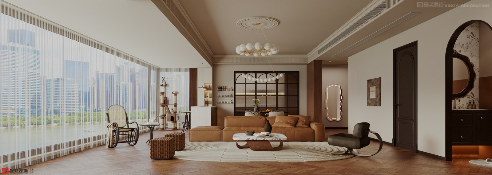 西園潤府160平中古風客廳裝修效果圖