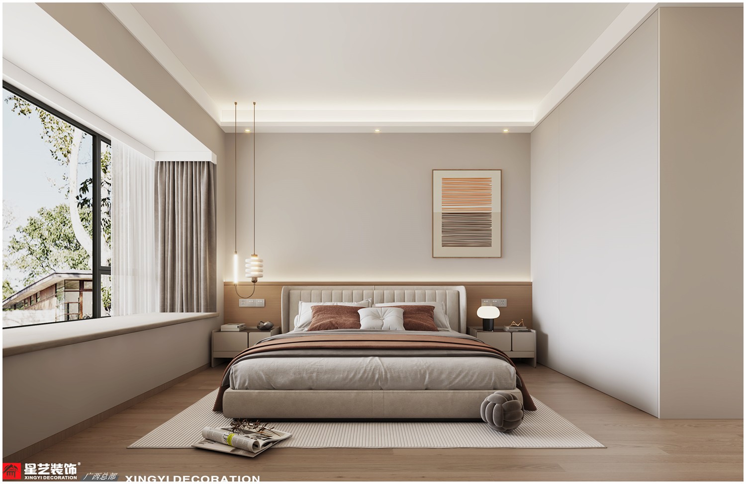 西園悅府140平現(xiàn)代簡約臥室裝修效果圖