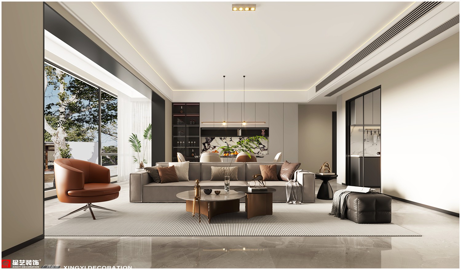 西園學府140平現(xiàn)代簡約客廳裝修效果圖