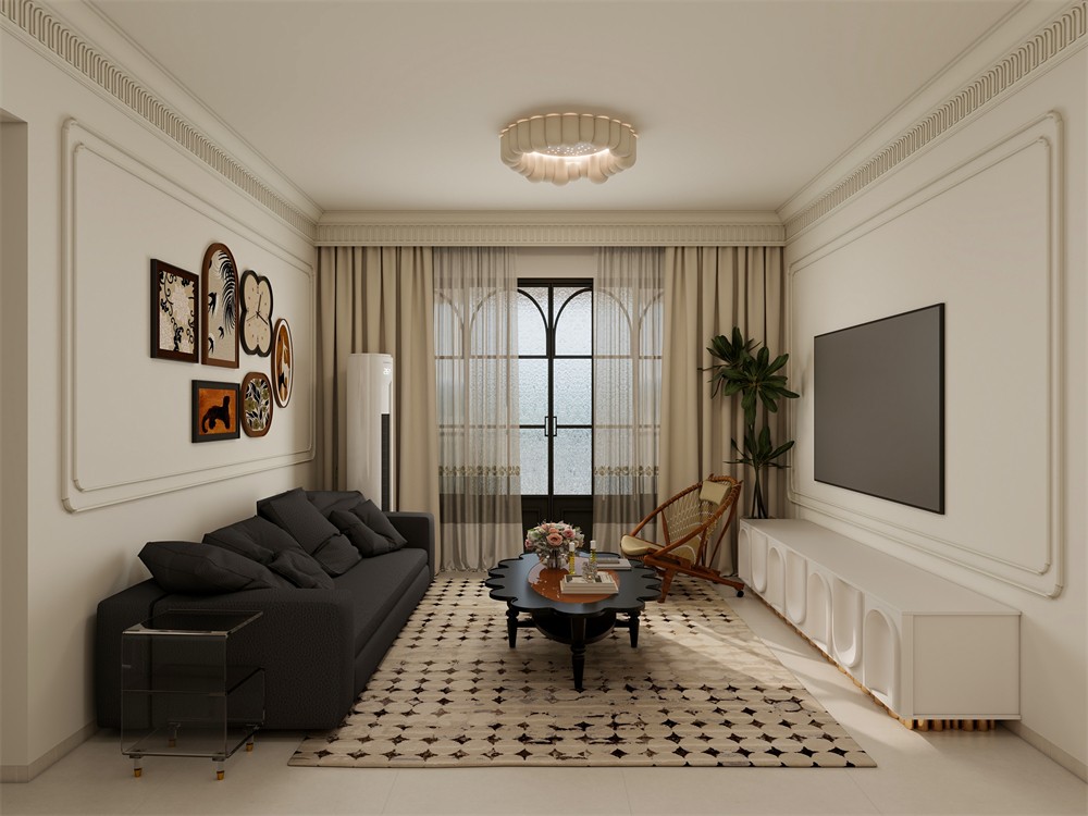 東盟世紀(jì)村80平輕式復(fù)古客廳裝修效果圖