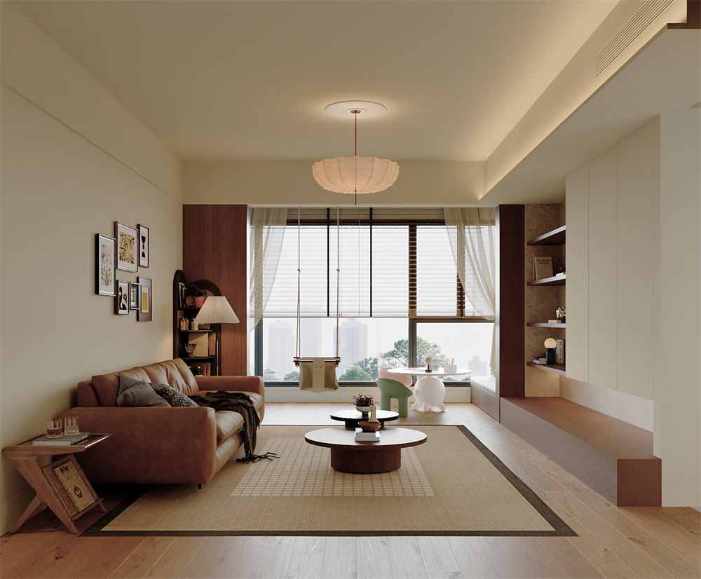 地礦大院130平中古風(fēng)客廳裝修效果圖