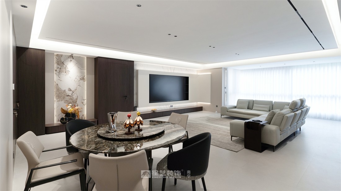大唐臻觀196平現(xiàn)代簡(jiǎn)約客廳裝修完工實(shí)景