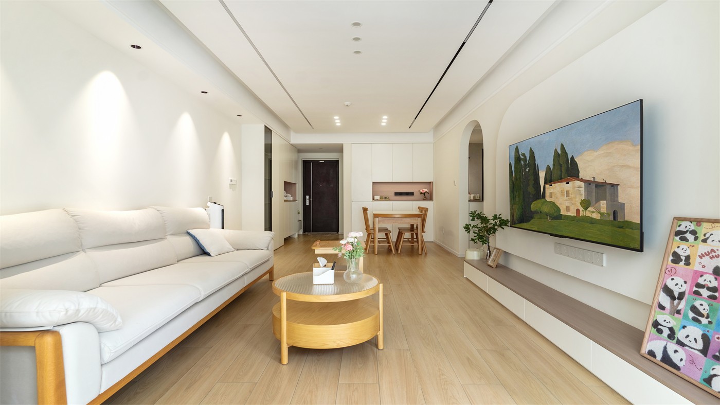 保利領(lǐng)秀廣場75平奶油風(fēng)客廳裝修實(shí)景圖