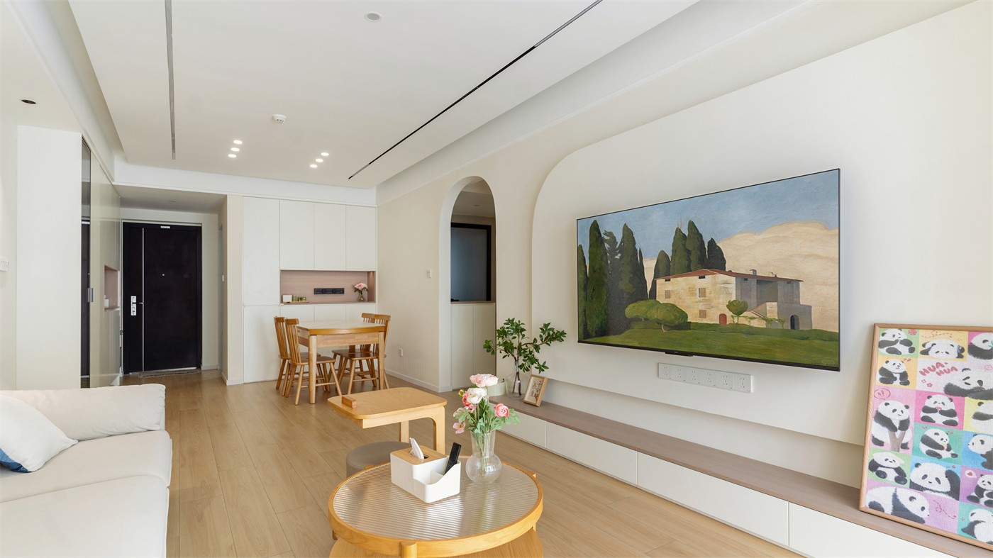 保利領(lǐng)秀廣場75平奶油風(fēng)客廳裝修實(shí)景圖